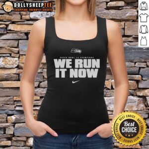 Alt Text: Premium Seattle Seahawks Super Bowl LX Champions tank top featuring We Run It Now logo, perfect for fans.