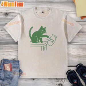 Funny cat graphic on a washed t-shirt with Abolish ICE slogan, perfect for political statement and casual wear.