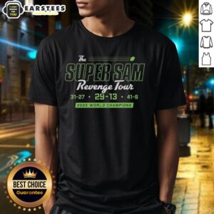 Alt Text: Awesome Seattle Seahawks NFL 2025 World Champions T-Shirt featuring Super Sam Revenge Tour design.