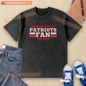 Alt Text: Premium New England Patriots fan t-shirt for life, featuring 'Married Into It' design, perfect for devoted football fans.