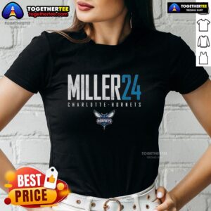 Alt Text: Top Brandon Miller 24 Charlotte Hornets Elite Ladies Tee showcasing stylish design and team spirit.