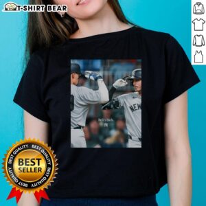 Stylish New York Yankees ladies tee featuring Judge and Belli graphics, perfect for fans supporting back-to-back champions.