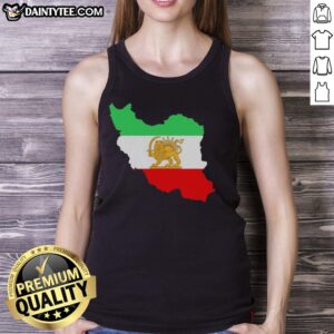 Alt Text: Premium Iran map tank top featuring the Lion and Sun logo, celebrating Persian heritage and culture.