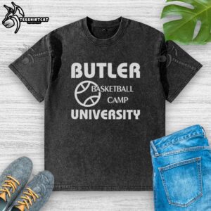 Alt Text: Top Butler University Basketball Camp washed t-shirt featuring vibrant logo and comfortable fit for fans and players.
