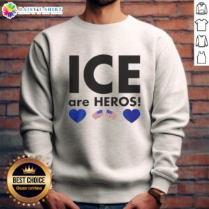 Top ICE Heroes Flag Sweatshirt featuring a bold design, perfect for fans of patriotic apparel and casual fashion.