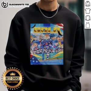 Alt Text: USA Men's Hockey Gold Sweatshirt featuring official Olympics logo, perfect for fans and supporters of Team USA.