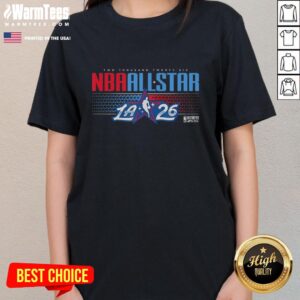 Official 2026 NBA All-Star LA ladies tee showcasing vibrant design and event branding for the upcoming basketball celebration.