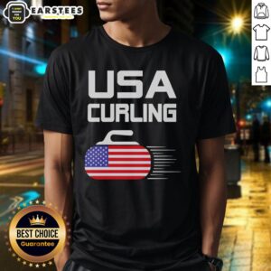 Awesome USA Curling American Flag Stone T-Shirt showcasing a patriotic design for curling enthusiasts.