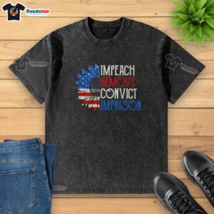 Alt Text: Pretty Impeach Remove Convict Imprison Sunflower US Flag washed t-shirt design featuring vibrant colors and bold text.
