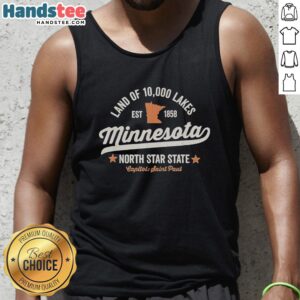 Official Land of 10,000 Lakes tank top featuring Minnesota's North Star State Capitol in Saint Paul, Est. 1858.