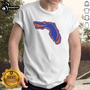 Alt Text: Official Florida Gators map logo mashup t-shirt featuring vibrant colors and unique design for fans.