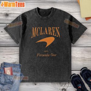 Vintage-style F1 McLaren racing washed t-shirt featuring classic logo and retro design for motorsport enthusiasts.