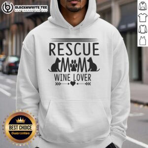 Cozy hoodie for top rescue moms, featuring a wine lover design and a cute rescue dog graphic, perfect for dog lovers.