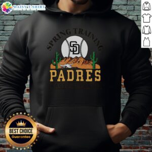 Good San Diego Padres Cactus League Desert Hoodie displayed on a hanger, showcasing team colors and logo.