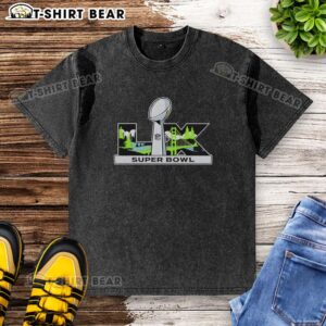 Nice Super Bowl LX trophy graphic on a Seattle Seahawks washed t-shirt, perfect for game day fans.