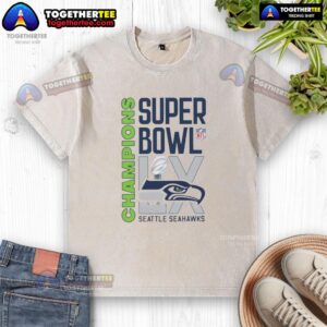 Seattle Seahawks Super Bowl LX champions washed t-shirt featuring the NFL trophy design, perfect for fans.