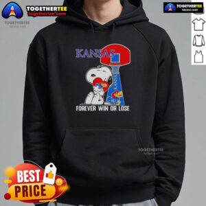 Official Peanuts Snoopy Forever Win or Lose Kansas Jayhawks Basketball Hoodie featuring iconic Snoopy design.