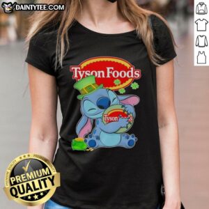 Alt Text: Pretty Stitch St. Patrick's Day Ladies Tee featuring Tyson Foods logo, perfect for festive celebrations.