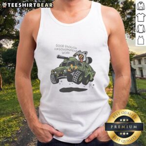 Funny graphic tank top featuring a raccoon driving a tank, perfect for casual wear and unique gifts.
