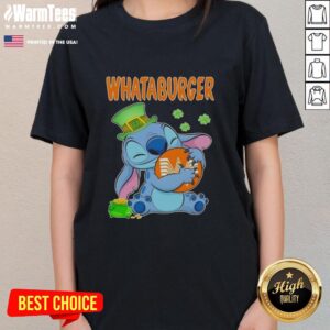 Good Stitch Hug Whataburger logo on a Happy St. Patrick's Day ladies tee, celebrating festive style and comfort.