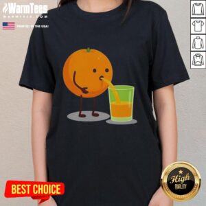 Hot orange juice character graphic on a stylish ladies tee, perfect for citrus lovers and vibrant fashion enthusiasts.