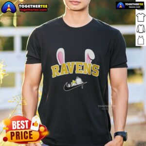 Good Baltimore Ravens X Snoopy Happy Easter T-Shirt featuring colorful graphics of Snoopy and Ravens logo for festive fans.