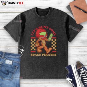 Alt Text: Stylish washed t-shirt featuring Nice Samus Aran, the iconic mascot from Metroid intergalactic hunter game.