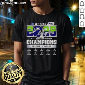 Premium Seattle Seahawks NFC West Division Championship 2025 T-Shirt featuring team colors and logo, perfect for fans.