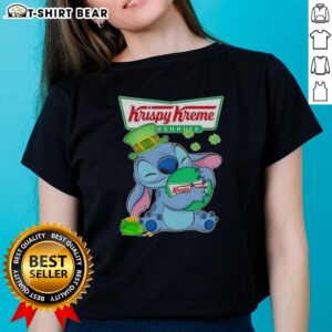 Pretty Stitch Hug women's tee featuring the Krispy Kreme logo, perfect for a Happy St. Patrick's Day celebration.