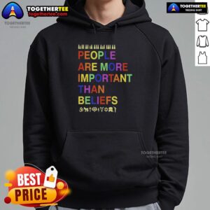 Trendy 'Hot People Are More Important Than Beliefs' hoodie worn by a model, showcasing stylish streetwear fashion.