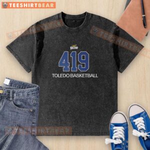 Alt Text: Awesome Toledo Rockets 419 basketball washed t-shirt featuring team logo and vibrant colors for fans.