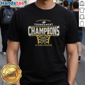 Alt Text: Premium UC Irvine Anteaters Men's Basketball 2026 Big West Conference Tournament Champions T-Shirt in blue and gold.
