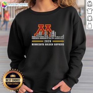 Premium 2026 Minnesota Golden Gophers sweatshirt featuring city skyline and all names design for fans.