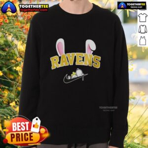 Alt Text: Good Baltimore Ravens X Snoopy Happy Easter Sweatshirt featuring playful design for fans celebrating Easter.