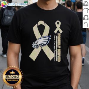Alt Text: Good Philadelphia Eagles T-Shirt featuring 'Proudly Served Honor Courage Commitment' design for fans.