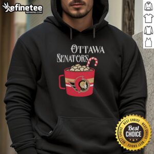 Top Ottawa Senators hockey team mug and candy cane hoodie showcasing team spirit and holiday cheer.