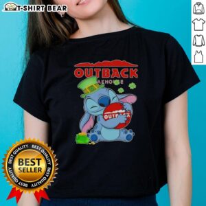 Pretty Stitch Hug the Outback Steakhouse logo on a Happy Patrick's Day ladies tee, perfect for festive celebrations.