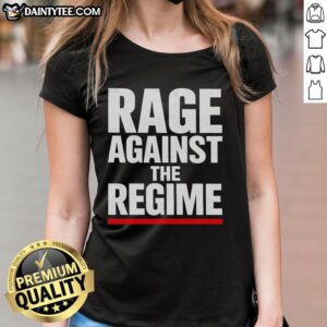 Pretty Rage Again The Regime quote ladies tee showcasing a stylish graphic design on a trendy t-shirt.