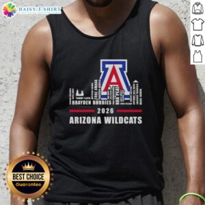 Alt Text: Premium 2026 Arizona Wildcats logo tank top featuring city skyline design and all names, perfect for fans.