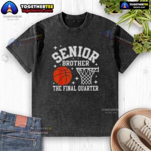 Senior brother in Class of 2026 basketball washed t-shirt, focused during the final quarter of the game.