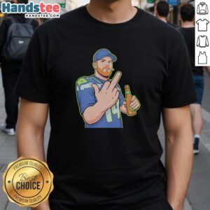 Pretty Cartoon Sam Darnold Flick Off Middle Finger T-Shirt design featuring a playful illustration of Sam Darnold.