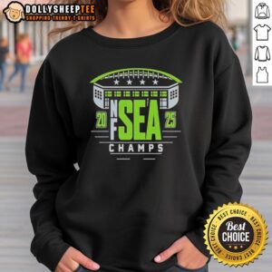 2025 Seattle Seahawks NFC Champions sweatshirt featuring four stars, perfect for fans at the stadium.
