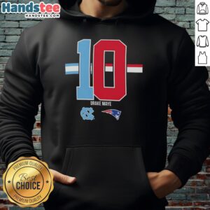 Nice Drake Maye hoodie featuring New England Patriots and North Carolina Tar Heels logos, perfect for fans.