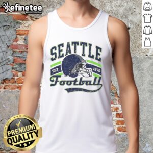 Retro tank top featuring Good Seattle Seahawks Super Bowl LX helmet design, established 1976, perfect for fans.