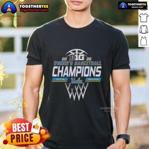 Alt Text: Official UCLA Bruins 2026 Big Ten Womens Basketball Champions locker room t-shirt showcasing team pride and victory.