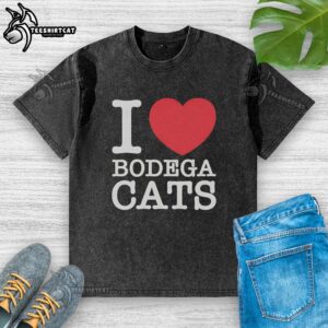 Top I Love Bodega Cats washed t-shirt featuring a playful cat graphic, perfect for cat lovers and casual wear.