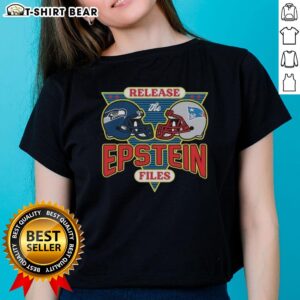 Nice Seattle Seahawks vs New England Patriots Release The Epstein Files ladies tee featuring team logos and vibrant design.
