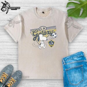 Premium Peanuts Snoopy x LA Galaxy washed t-shirt featuring iconic Snoopy design, perfect for fans and casual wear.