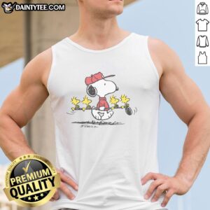 Cute Peanuts Snoopy and Woodstock friends golf tank top featuring vibrant graphics, perfect for summer casual wear.