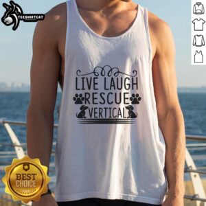 Vertical tank top featuring 'Live Laugh Rescue' design, perfect for animal lovers and casual wear enthusiasts.